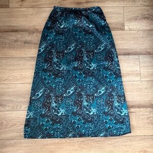 Vintage Kathie Lee Teal Paisley Midi Skirt 90s Boho Small